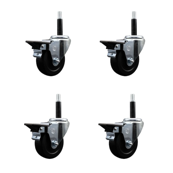 3.5'' Hard Rubber Swivel 3/4'' Expanding Stem Caster Set with Brake, 4PK